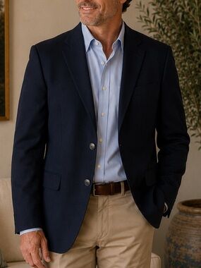 Men's Classic dark Navy Blazer - Tailored Two-Button Sport Coat